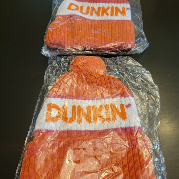 Two New Dunkin' Orange and White Knit Beanie - Picture 1 of 2